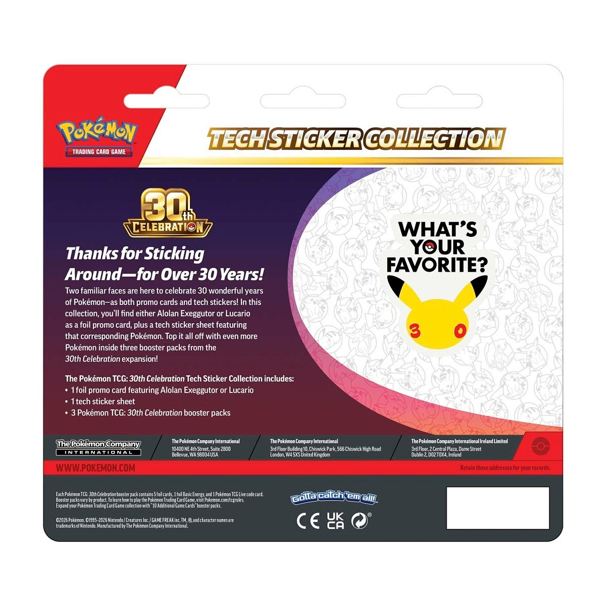 (Preorder) Pokémon 30th Celebration Tech Sticker Collection (Lucario)